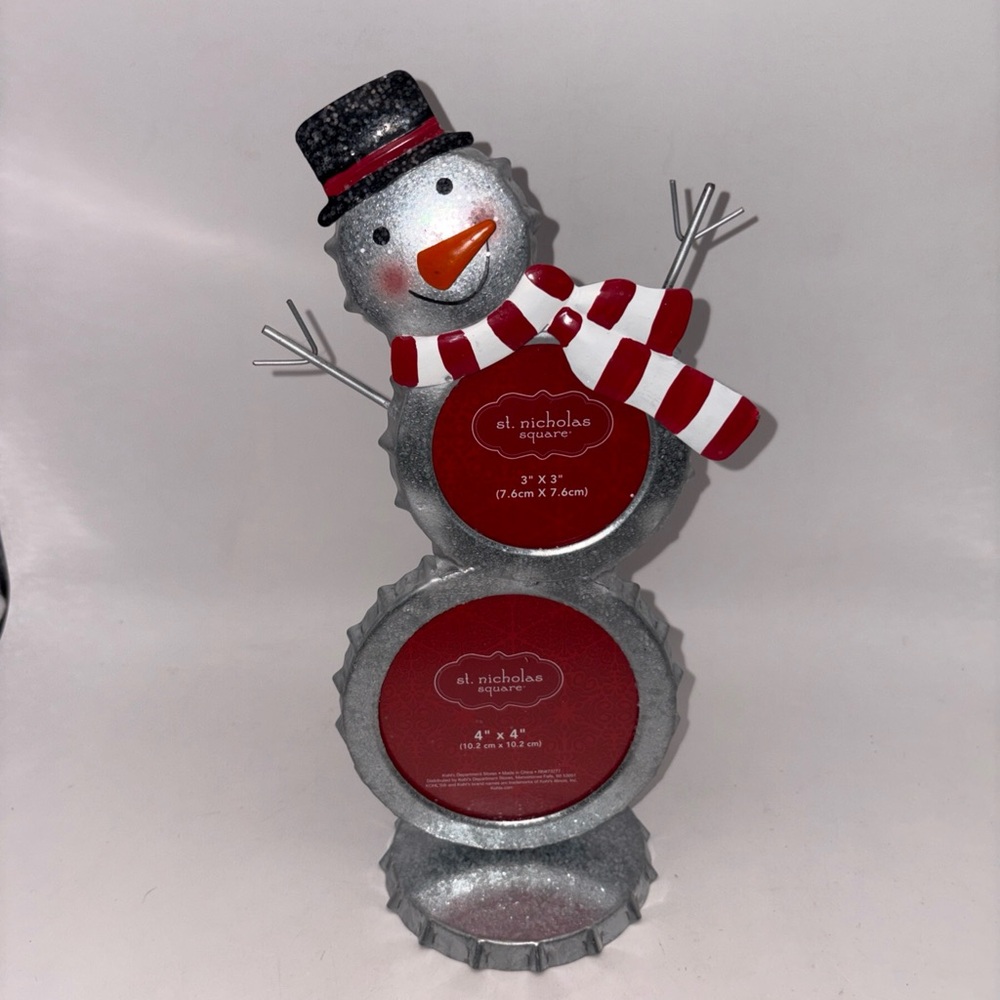 St. Nicholas Square Silver Snowman Frame with Red & White Scarf